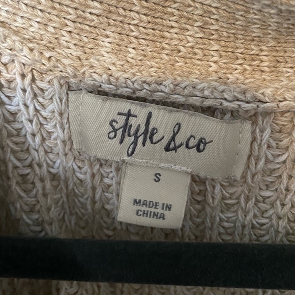 Style & Co button down beige/tan cardigan - Picture 2 of 6